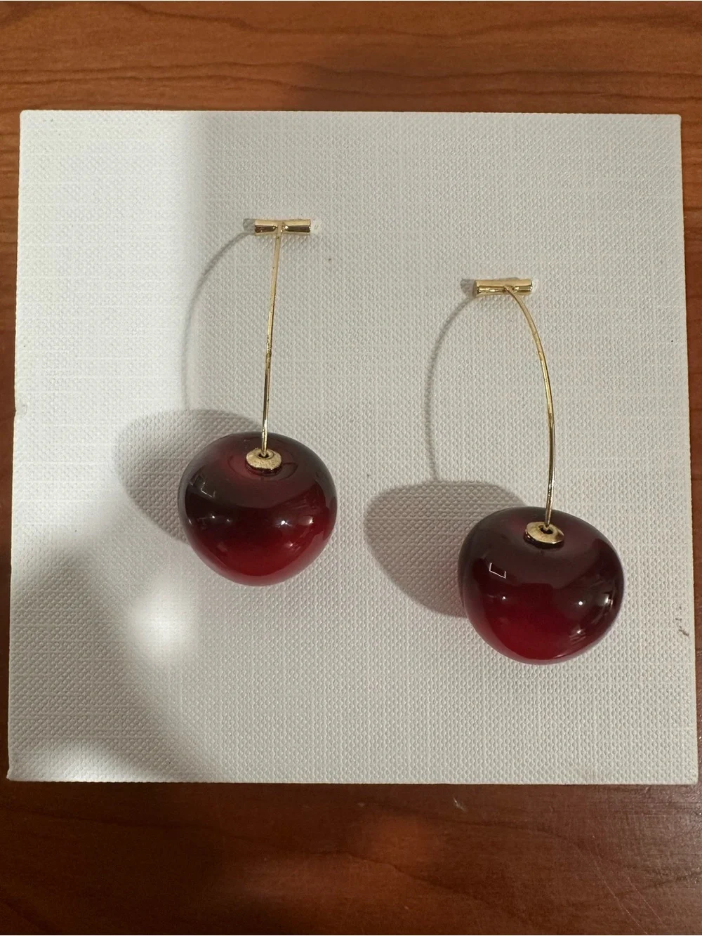 Red Cherry Drop Earrings - Gold Stems